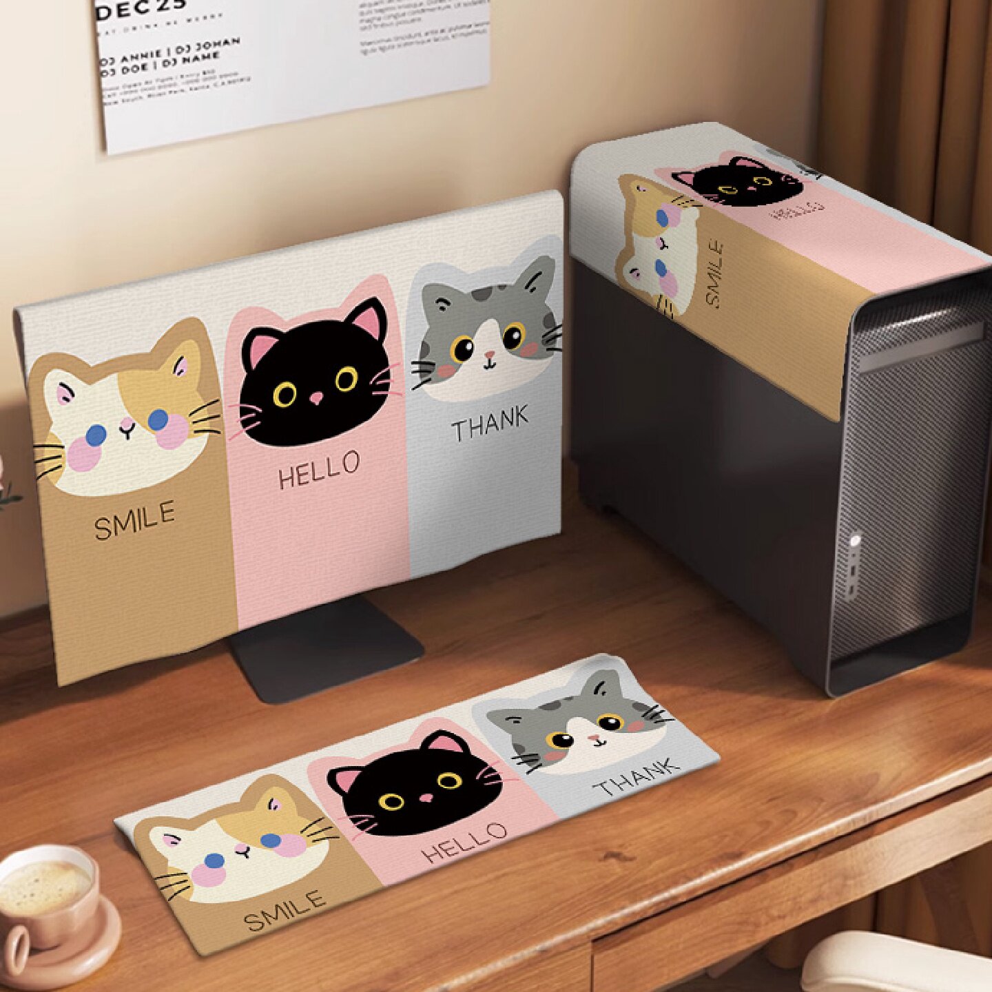 卡通电脑罩台式主机显示器键盘三件套防尘保护罩盖布屏幕遮灰盖巾