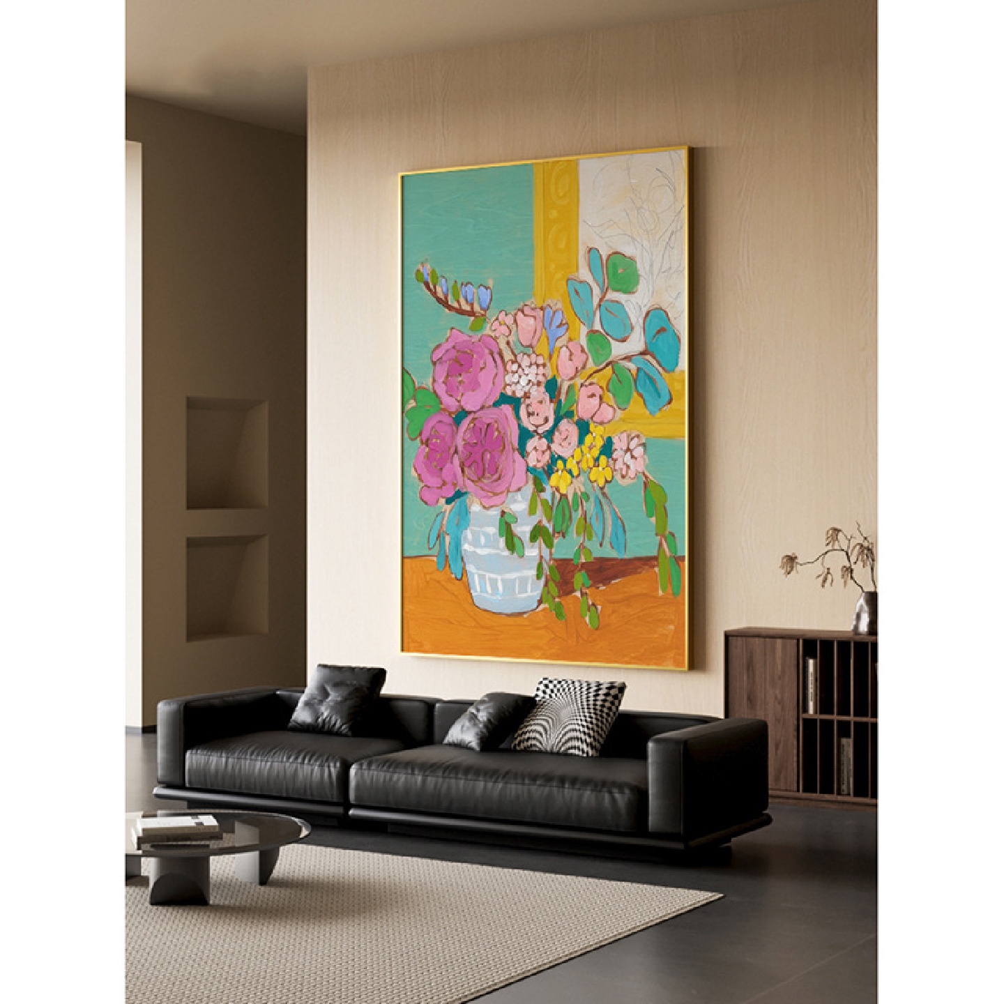 简约现代客厅玄关装饰画复古风植物花卉书房卧室床头壁画竖版挂画图片