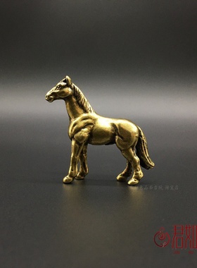 铜马小摆件实心黄铜微雕生肖马小马骏马铜艺铜手把件仿古铜器古玩