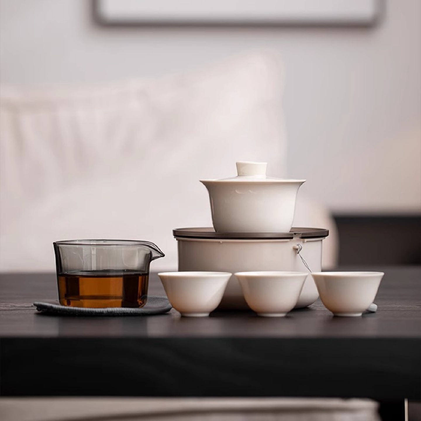草木灰旅行茶具便携式快客杯一壶三杯户外随身泡茶壶茶杯收纳包
