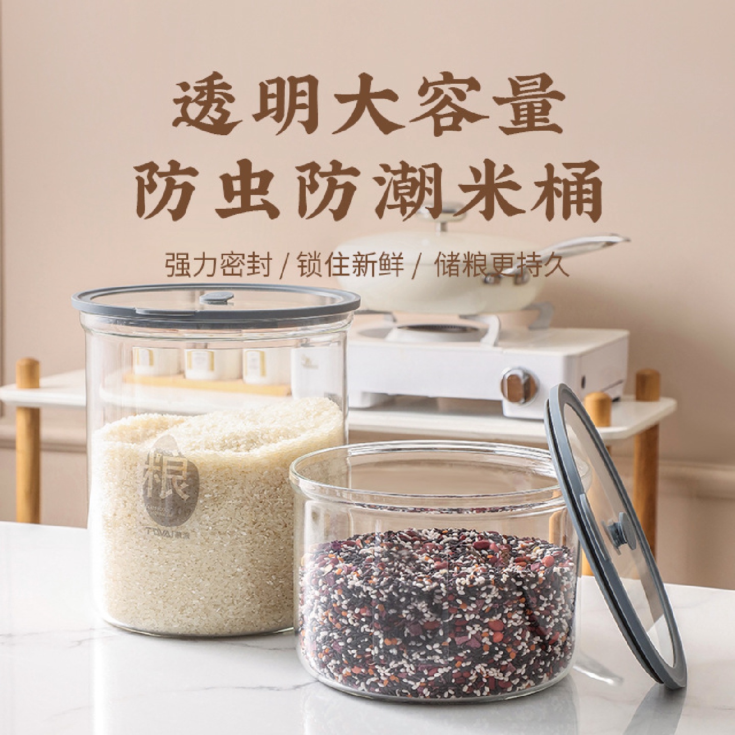 食用品级米桶五谷杂粮收纳盒玻璃防虫防潮密封储箱米箱