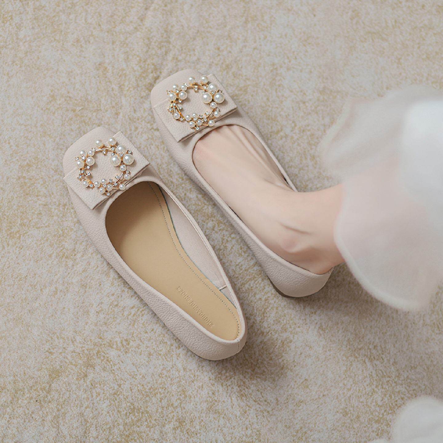 法式平底配裙子单鞋女2025新款秋季软底不累脚瓢鞋大码女鞋4143