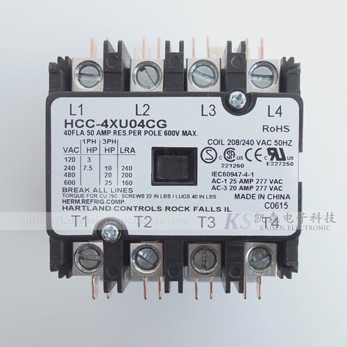 208V-240V40AHCC-4XU04CGHartlandControls四极交流接触器