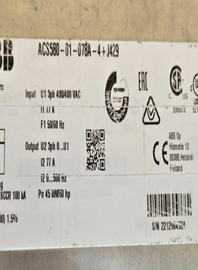 ABBACS580-01-078A-4J42945kW/60HP77A3PH400-480V交流电