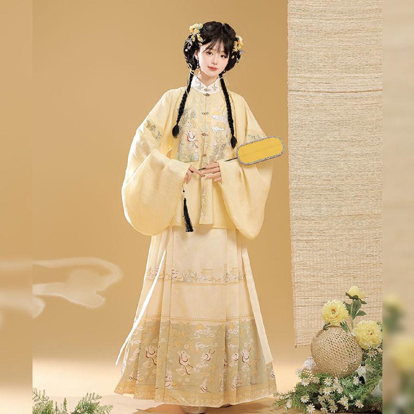 桂花兔明制汉服女立领刺绣补服琵琶袖新中式国风马面裙春秋款