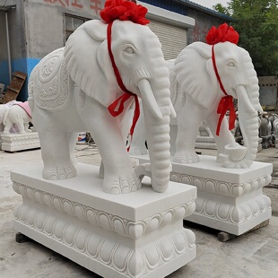 汉白玉石雕大象一对青石吸水石象酒店别墅庭院大门口石像招财镇宅