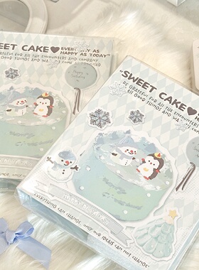 奶油色冬日雪花卡册A5四宫格蓝色雪人蛋糕追星小卡收纳册小清新