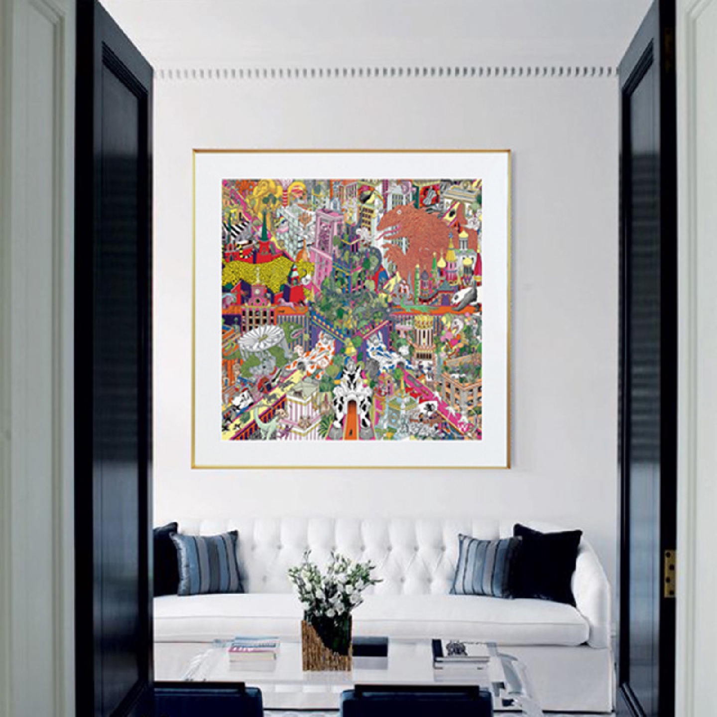 金钱豹动物插画客厅餐厅美式大幅斑马挂画现代简约玄关轻奢装饰画图片