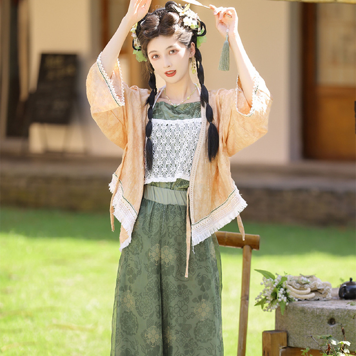 改良汉服女古装薄款开衫灯笼裤女长裤中国风套装日常可穿复古夏季
