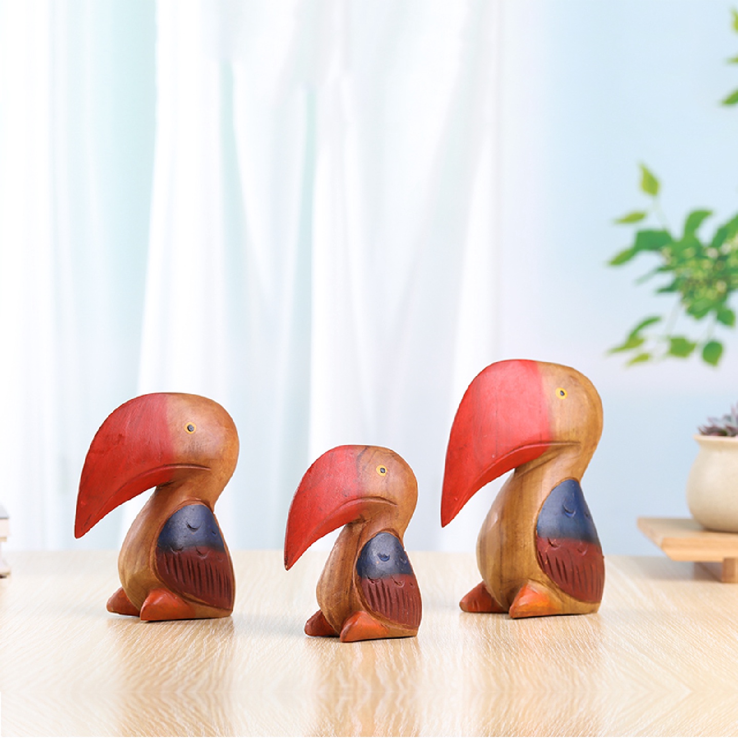 泰国木雕工艺品东南亚风格手工雕刻犀小鸟摆件书架办公室桌