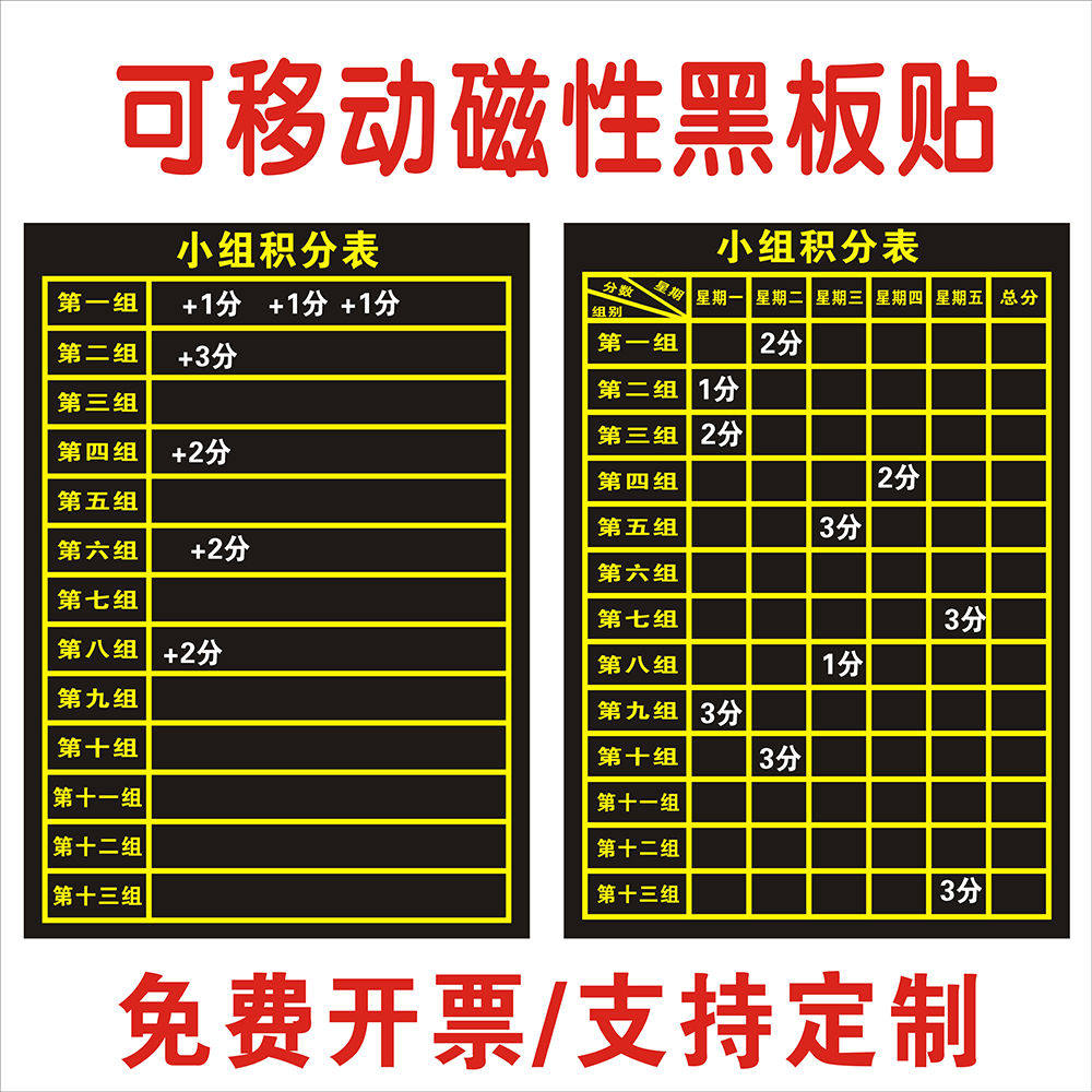 磁性黑板贴小组积分表评比栏打分竞赛课程贴班级各科目作业比