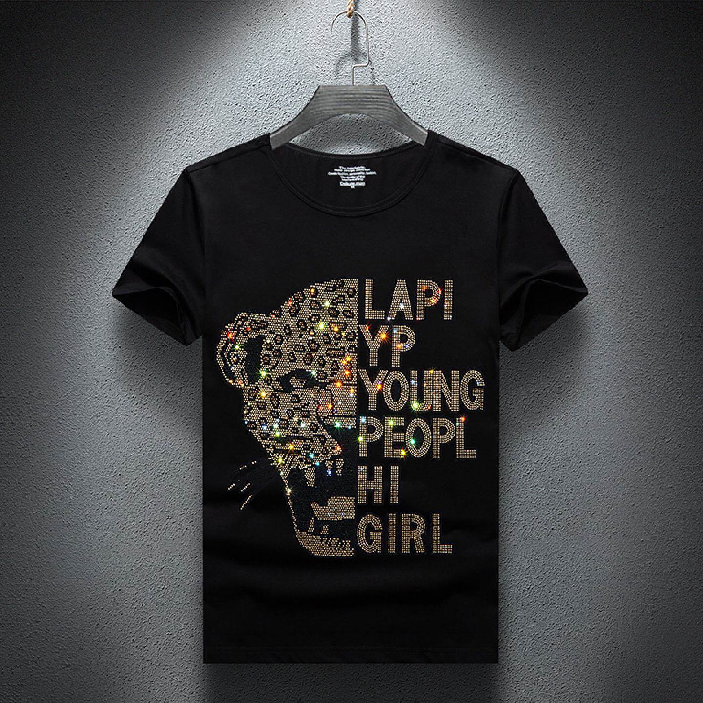 2026年夏季男士烫钻短袖恤冰丝圆领修身上衣精神小伙帅气打底衫潮