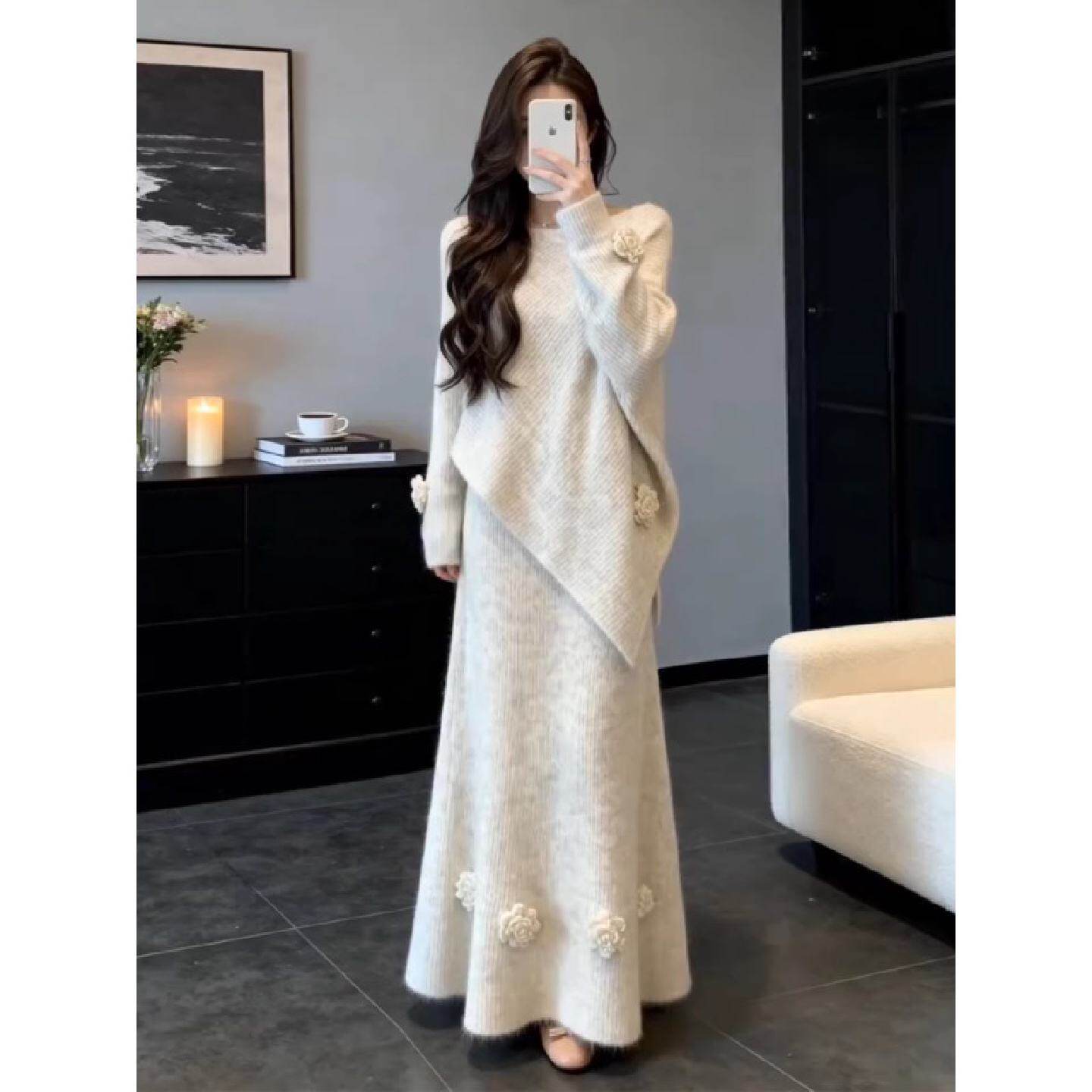 韩系气质高级感温柔风连衣裙子女秋冬季2025新款毛衣针织套装长裙