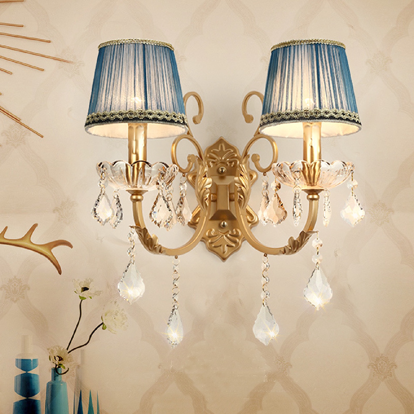 欧式水晶壁灯床头灯客厅背景墙卧室奢华创意别墅走廊过道灯具