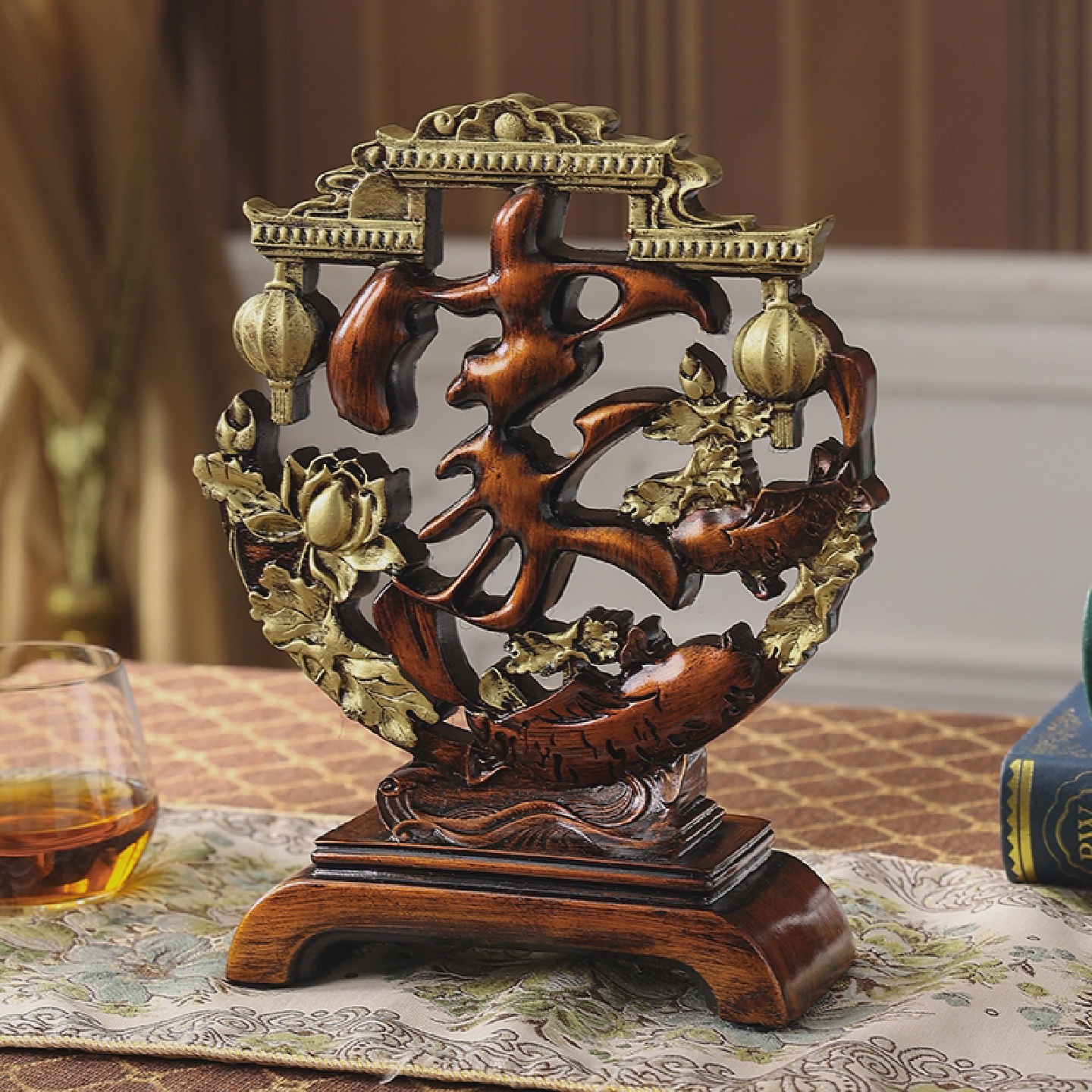 中式客厅玄关博古置物架电视柜古典摆件家福招财创意装饰欧式覆古