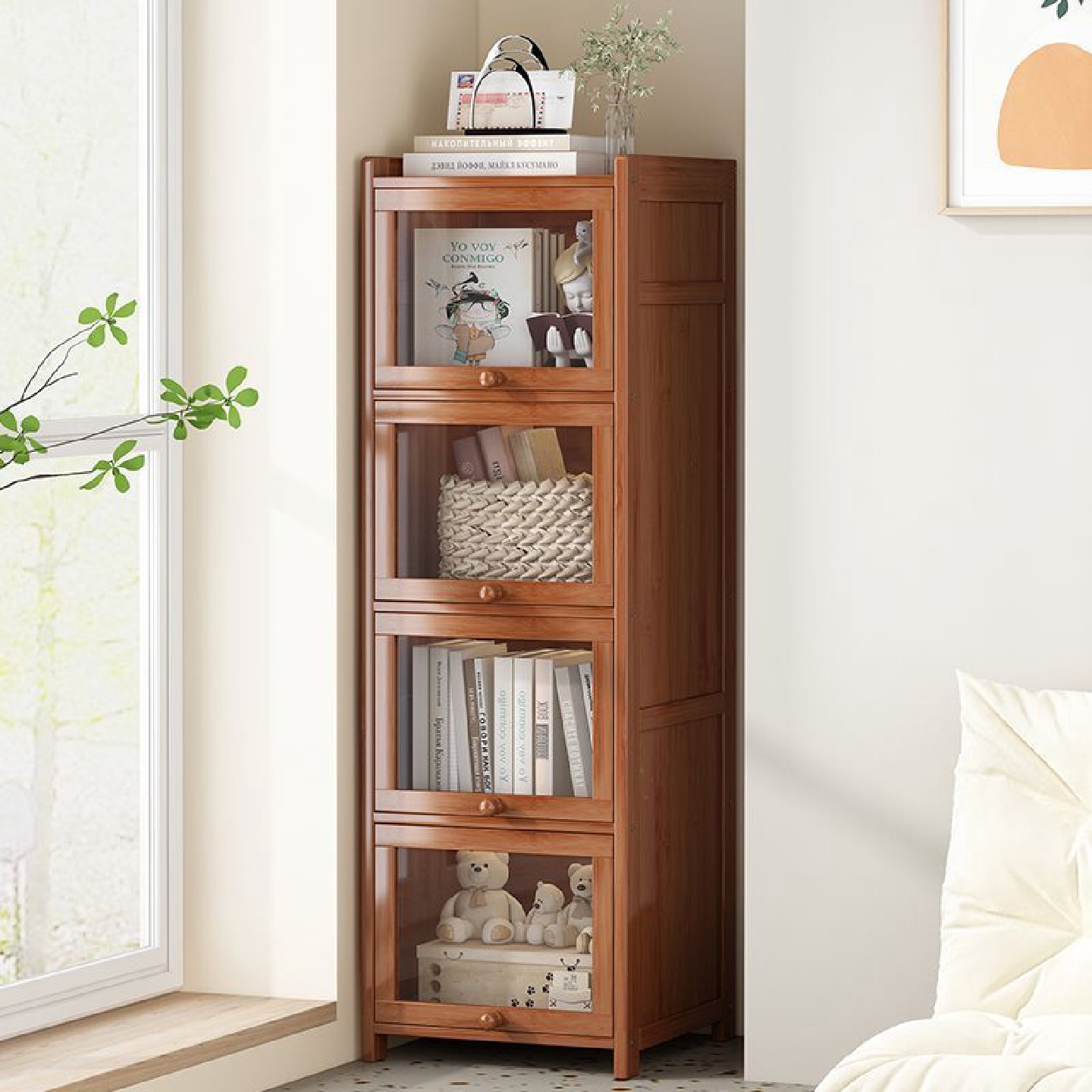 书架置物架客厅多层落地防尘学生书柜卧室多功能简易储物柜收纳柜