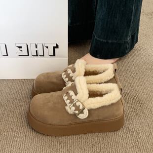 厚底勃肯鞋女鞋子2026新款冬季加绒毛毛鞋爆款毛绒棉鞋保暖雪地靴
