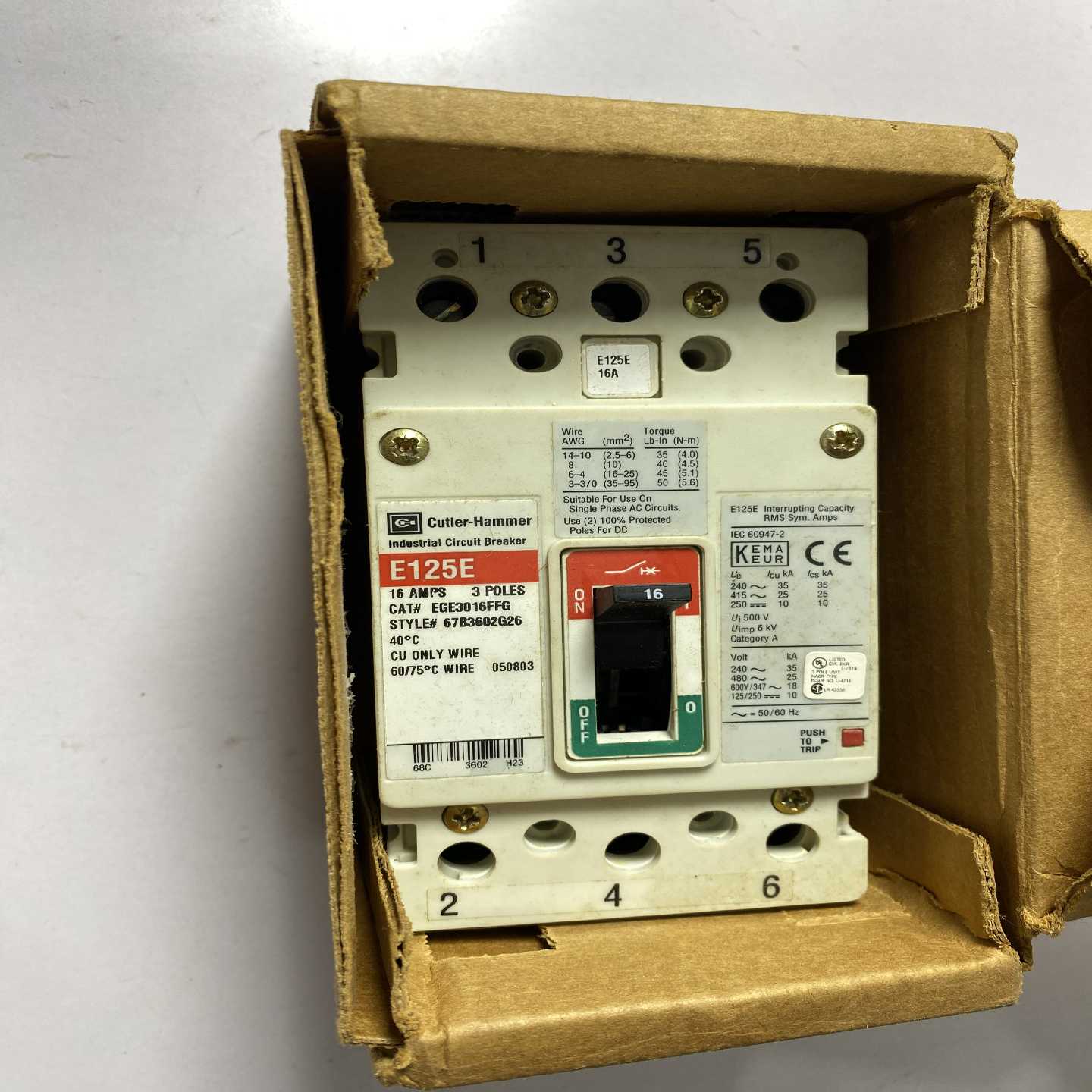 询价Cutler-Hammer断路器E125。16AEGE301