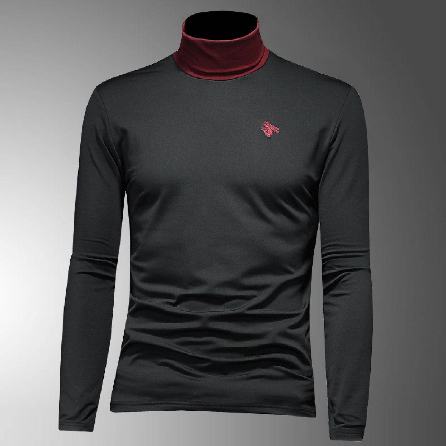 秋冬新款高领打底衫男装潮牌小蜜蜂刺绣丝光棉长袖内搭恤衫潮男装