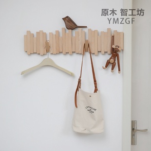 饰挂钩墙壁简约厅玄关衣帽实木衣挂收纳衣架北 6R原木智工坊创意装