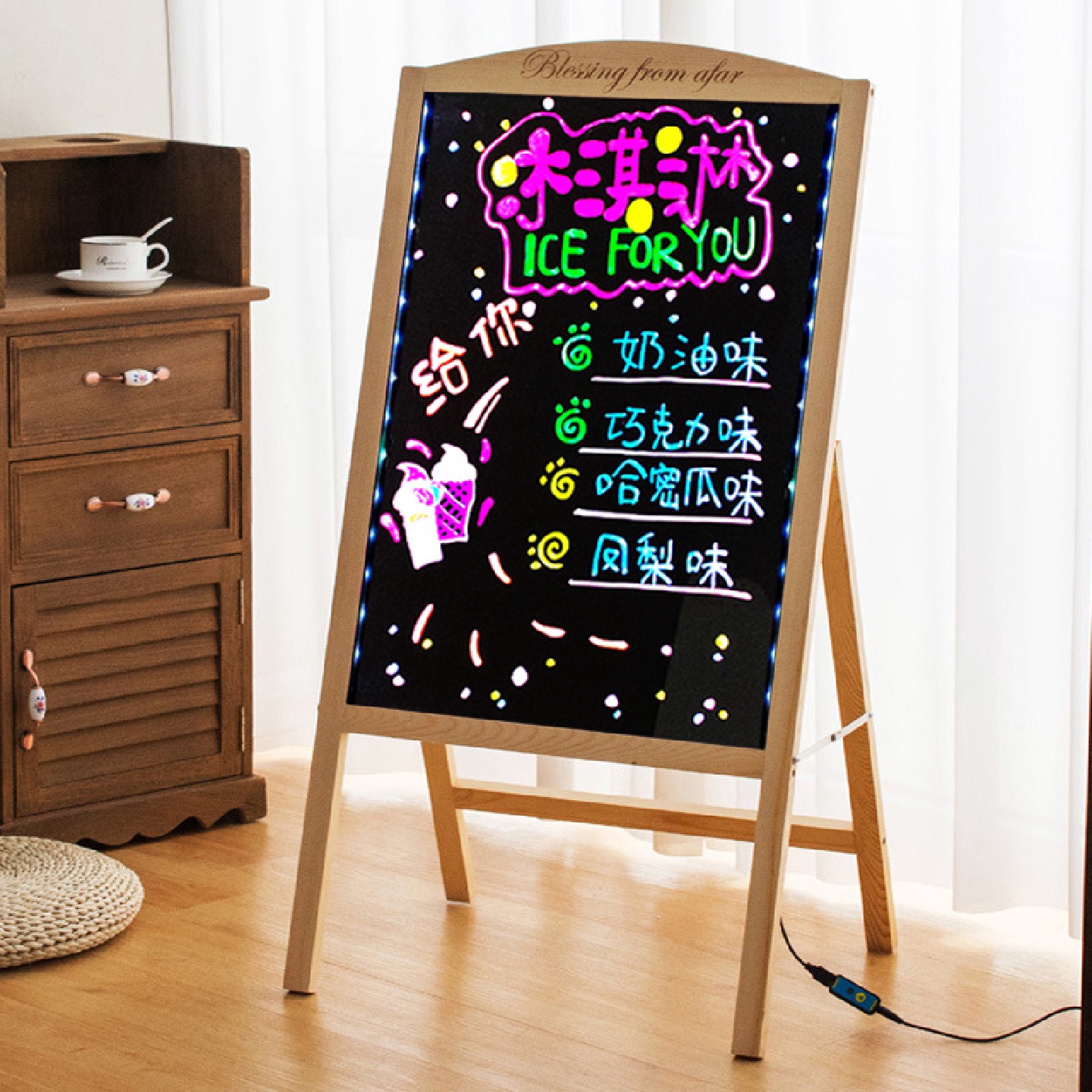 磁性小黑板店铺发光广告牌商用展示牌支架式led荧光板摆摊广告板
