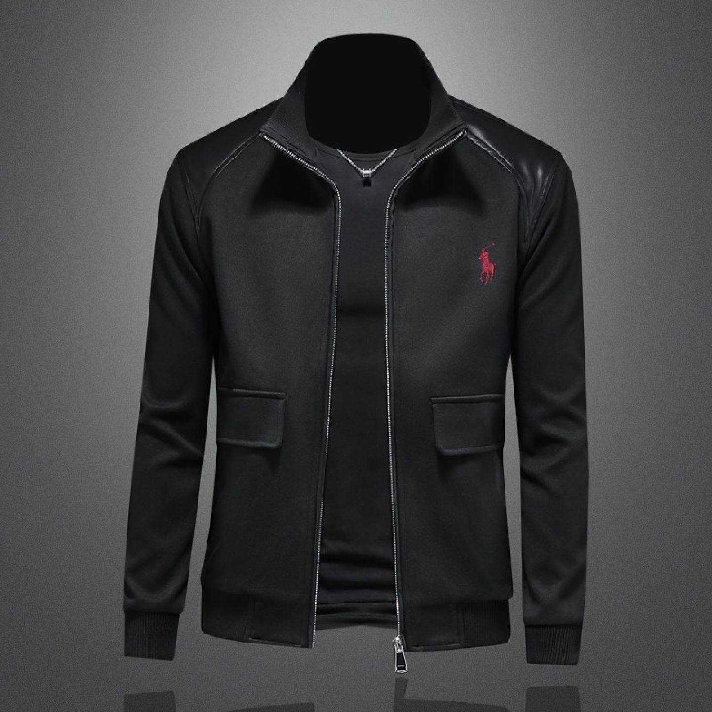 春季新款刺绣外套高端潮牌休闲拉链衫欧洲站大码立领夹克百搭潮男