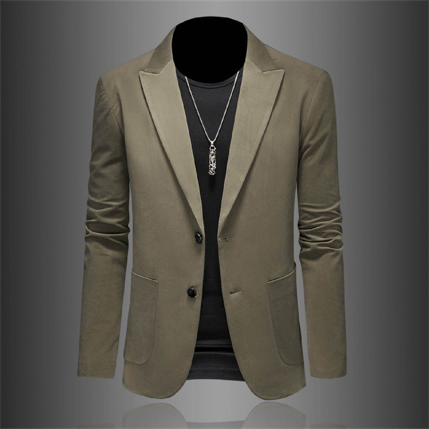 欧洲站西服外套男士年秋冬季新款商务简约修身细格纹单件西装潮男