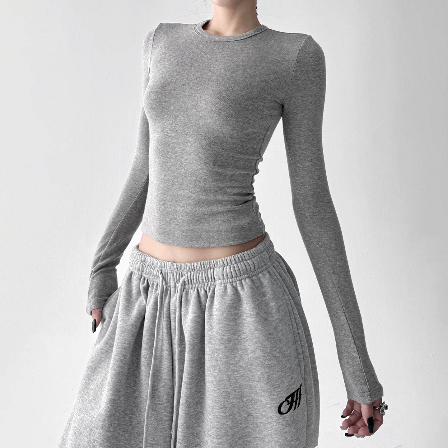 2026新款美式辣妹长袖T恤女基础款高弹力打底衫内搭外穿短款上衣