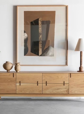 北欧简约落地储物地柜居家现代实木储物柜实木电视柜客厅原木色