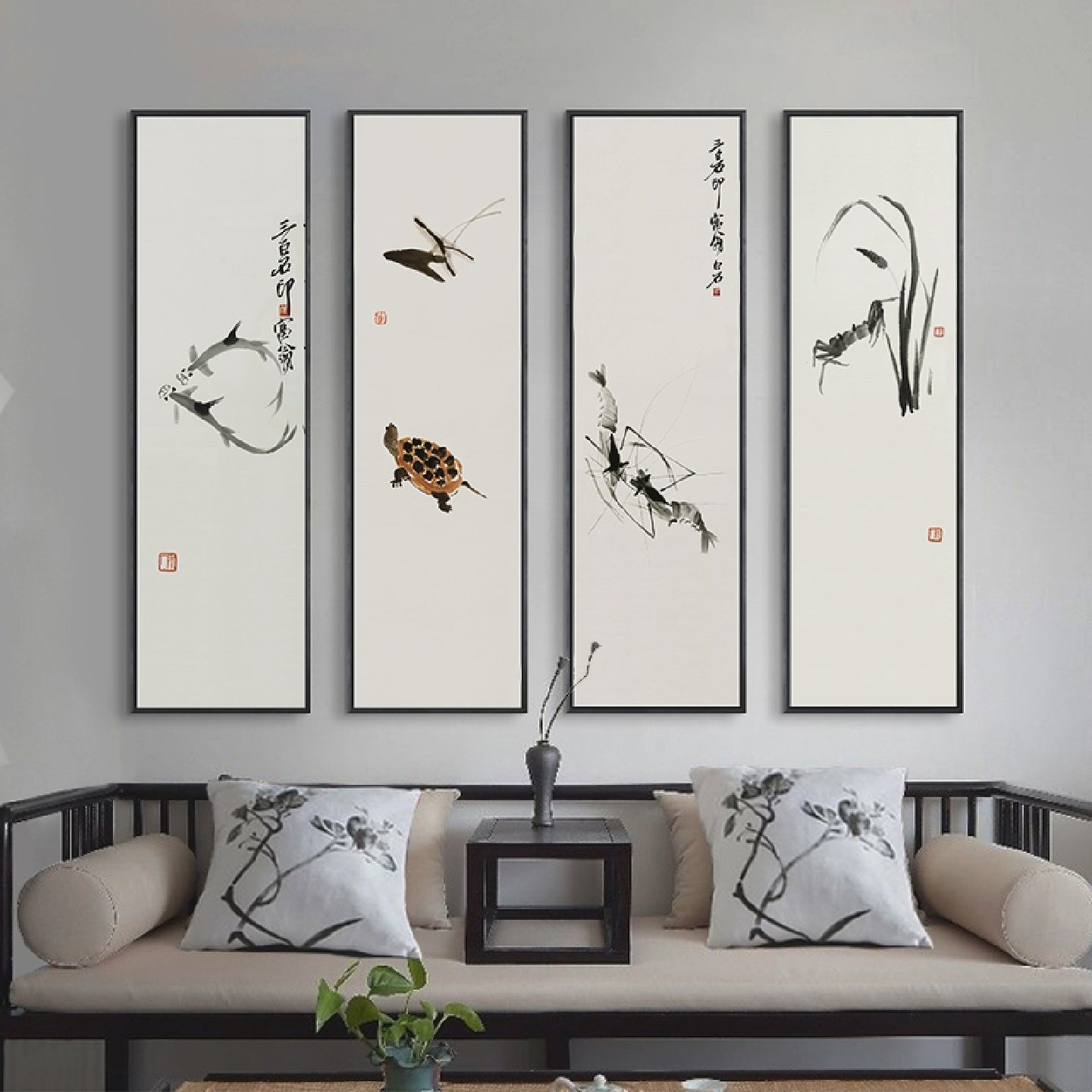 齐白石中国画新中式客厅沙发背景墙装饰画办公室茶室禅意挂画中堂