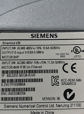 询价-SINAMICSV20变频器型号6SL32105