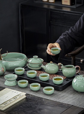 哥窑绿冰花釉陶瓷茶具套装2024新款家用轻奢高档功夫泡茶壶喝茶杯
