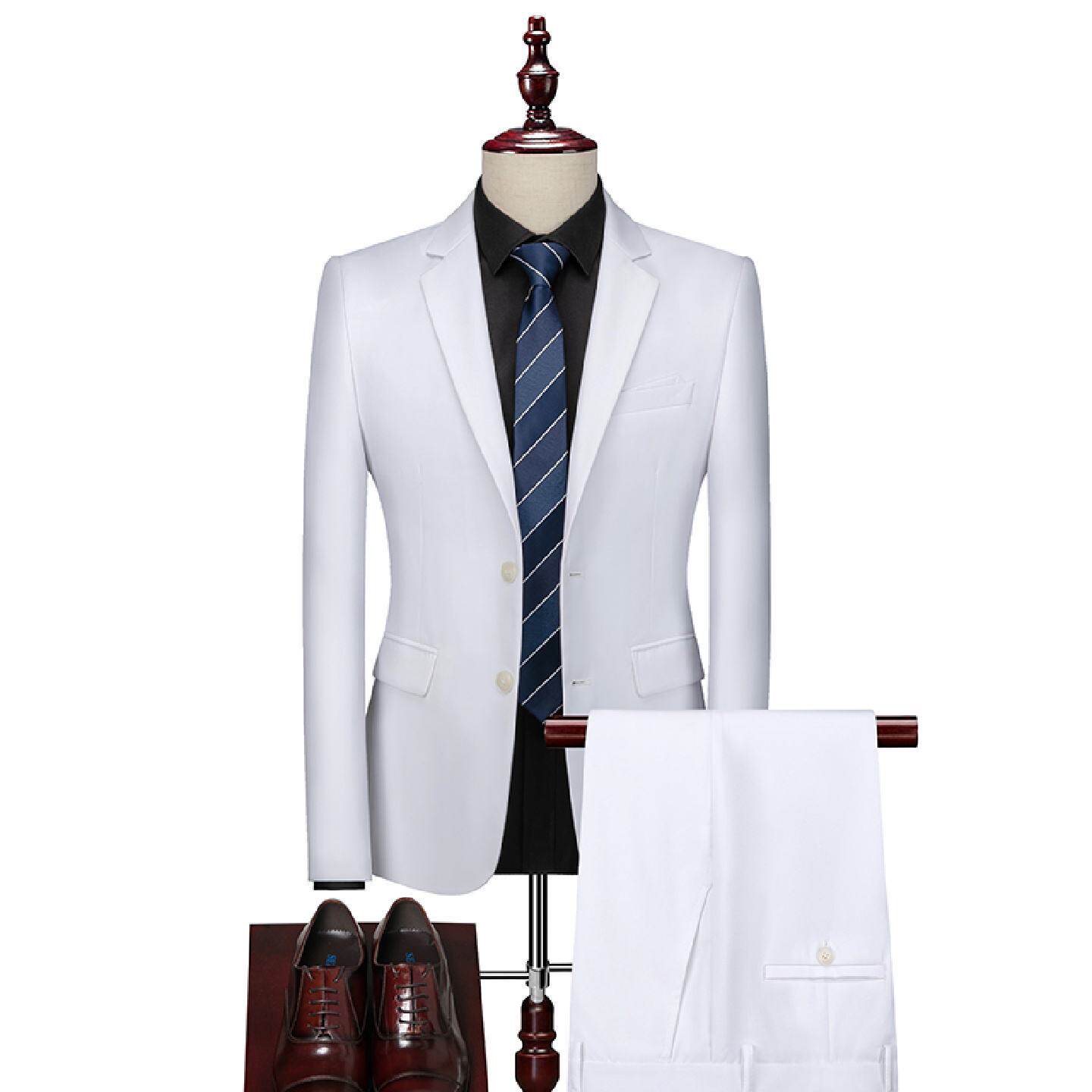 2026男士商务休闲正装西服两件修身大码时尚伴郎新郎结婚西装纯色