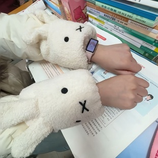 秋冬毛绒兔兔卷毛绒袖 套袖 套女 2025白色小兔子羽绒服护袖 新款