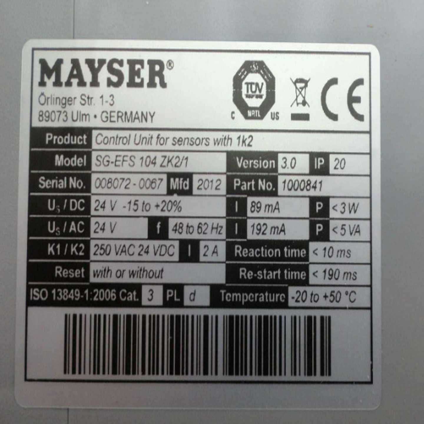 德国优势MAYSER继电I器SG-EFS全系列1001272SG-EFS114ZK2/1
