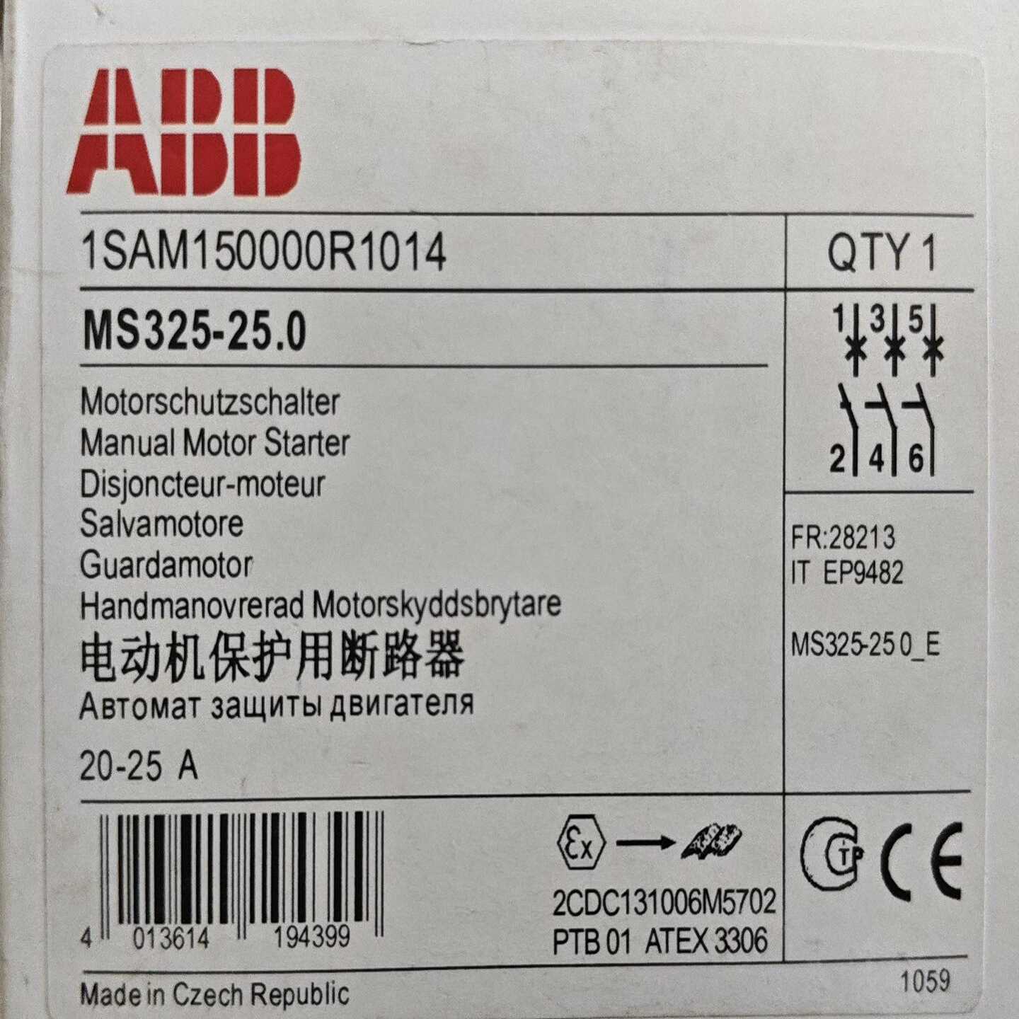 电动机保护用断路器,325系列捷克。MS325-2询价