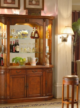 美式家用实木酒柜双面玄关隔断欧式客厅厨房餐边柜储物置物碗柜子