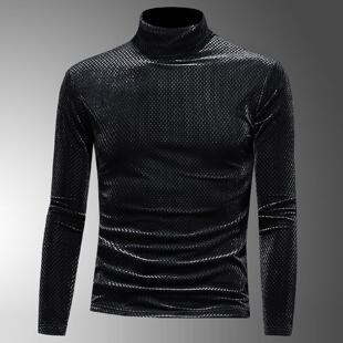 金丝绒加厚保暖高领打底衫男装秋冬新款加绒长袖恤修身内搭小衫潮