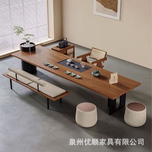 现代简约实木岛台茶桌家用客厅办公商务轻奢接待茶台茶室铁艺茶桌