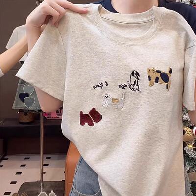 2026夏季新款重工刺绣休闲上衣女独特别致超好看绝美圆领短袖T恤