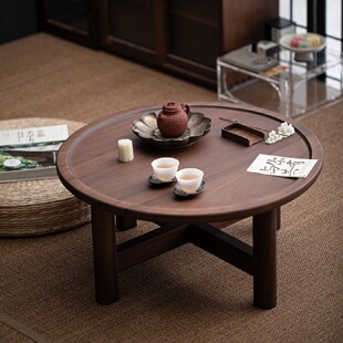 胡桃木小茶几迷你圆形阳台喝茶桌子简约家用桌榻榻米矮桌沙发边几