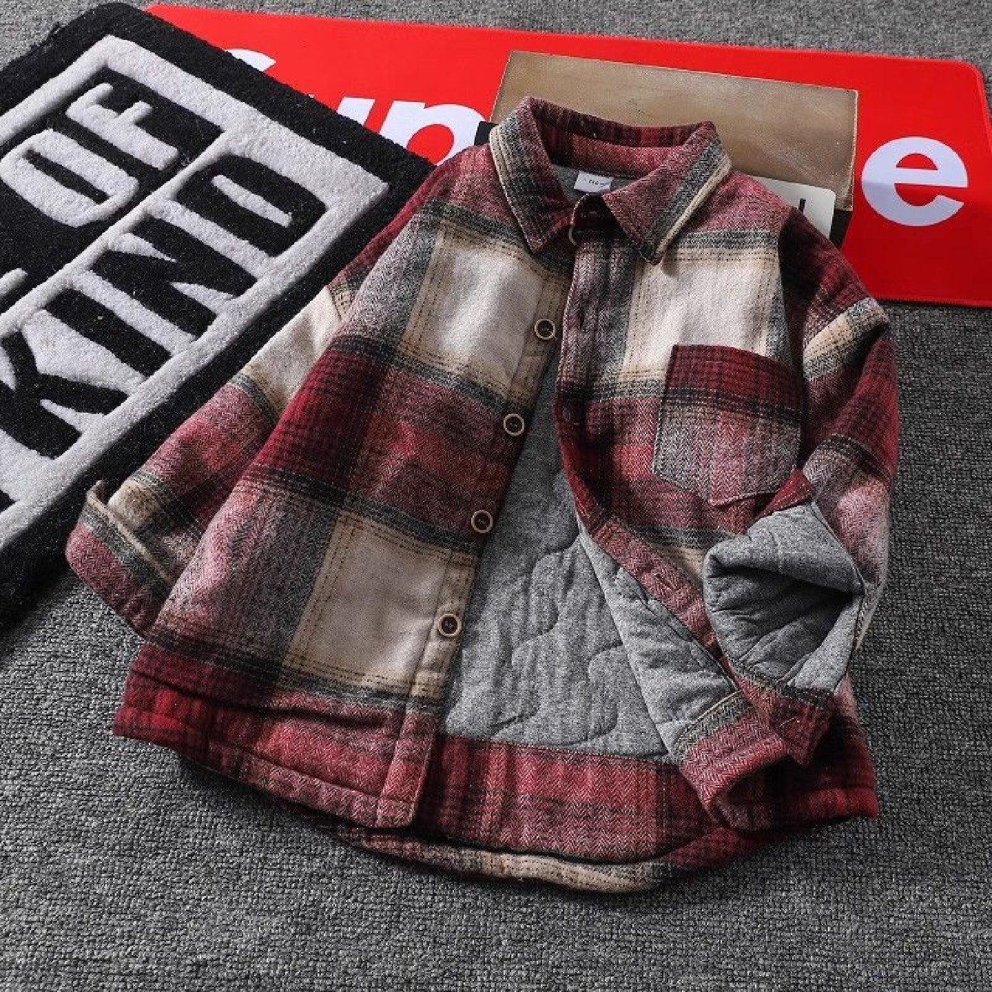 秋冬款男童加绒衬衫夹棉儿童分体绒加厚冬季加棉保暖衬衣磨毛格子