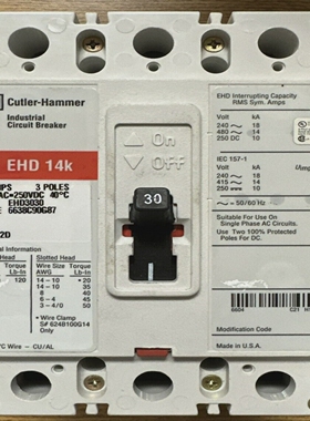 CUTLERHAMMEREHD30303P30A480VAC250VDCCIRCUITBREAKER*