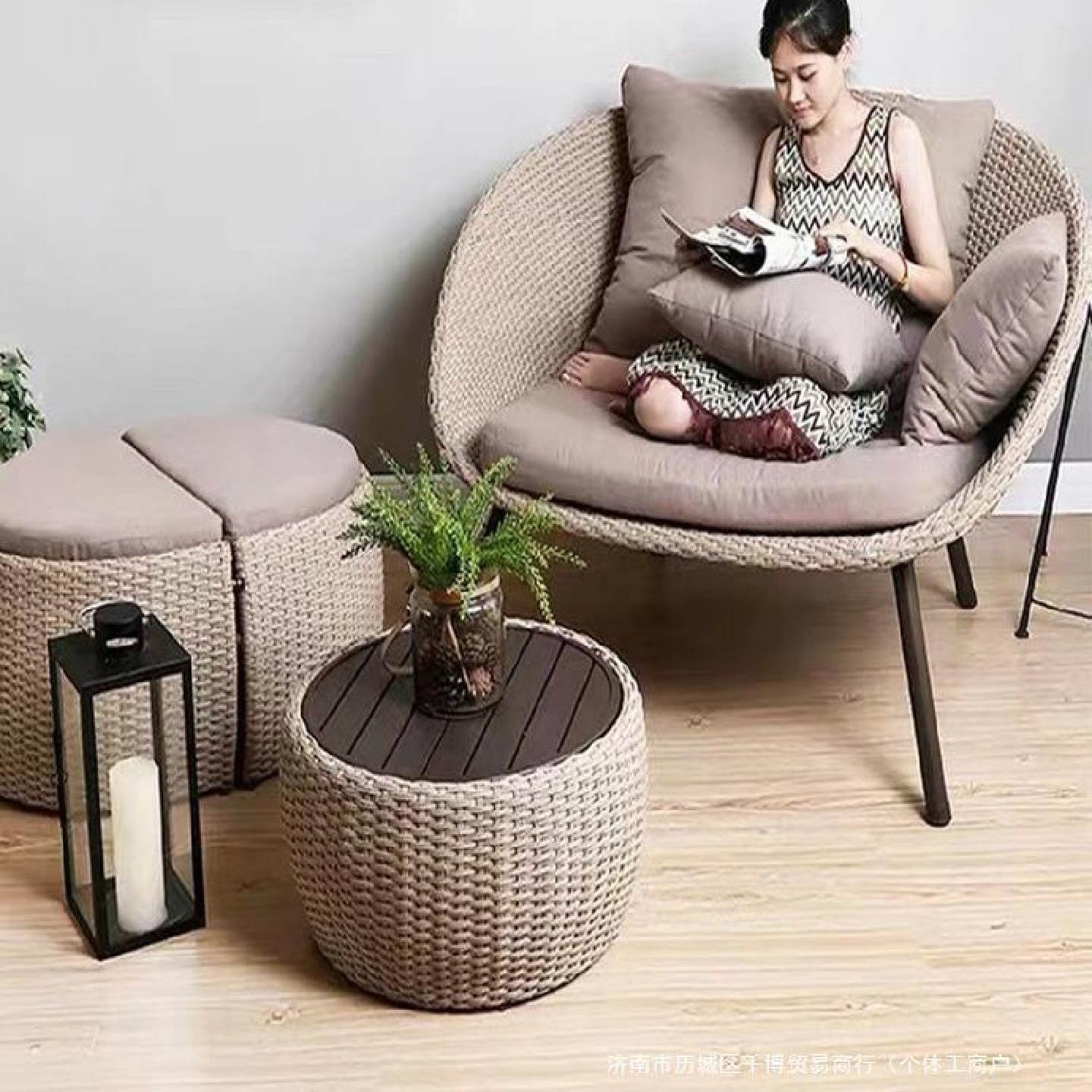 户外阳台桌椅家用休闲庭院藤编沙发茶几组合藤椅懒人脚踏三件套