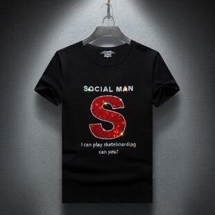 2026夏季潮牌社会小伙短袖恤男圆领精神半袖夏季个性烫钻体恤图潮