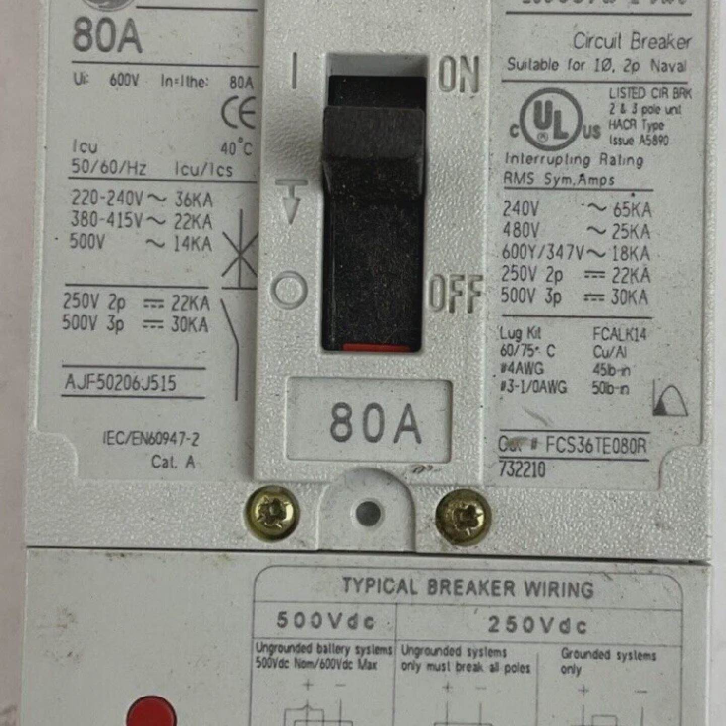 GE FCS36TE080R1 RECORD PLUS 80AMP 600V 3POLE CIRCUIT BREAKER图片