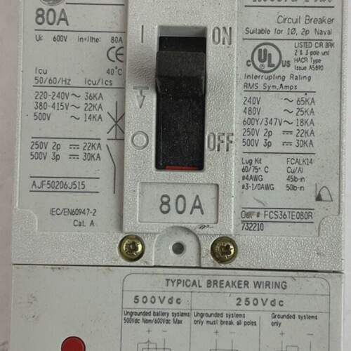 GE FCS36TE080R1 RECORD PLUS 80AMP 600V 3POLE CIRCUIT BREAKER