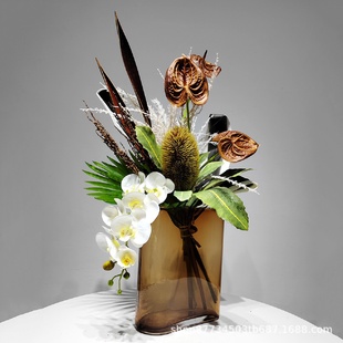 饰品 轻奢美拉德色系仿真花艺摆设样板房客厅电视柜家居边几柜软装