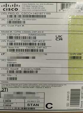 思科C9200L-24P-4G-E全新原装交换机，25年5月议价