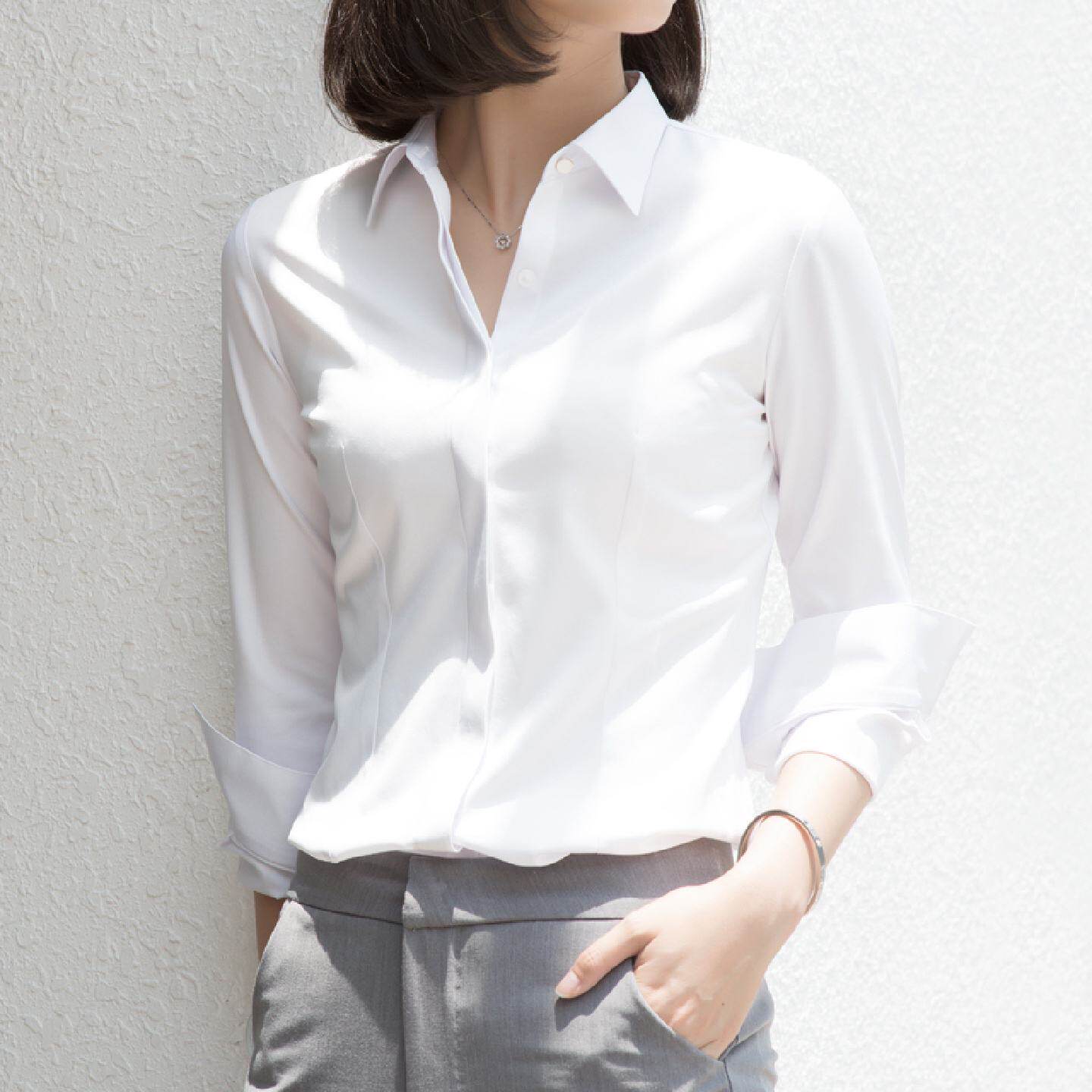 免熨烫长袖白衬衫女春秋工装2025年新款弹力衬衫职业正装气质工作